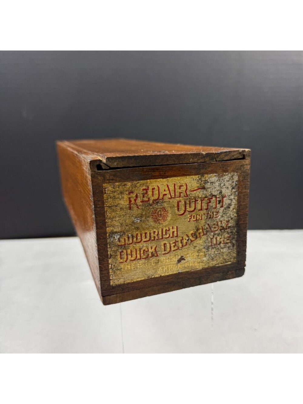 Vintage Goodrich Quick Detachable Tire Repair Outfit Wood Box Crate